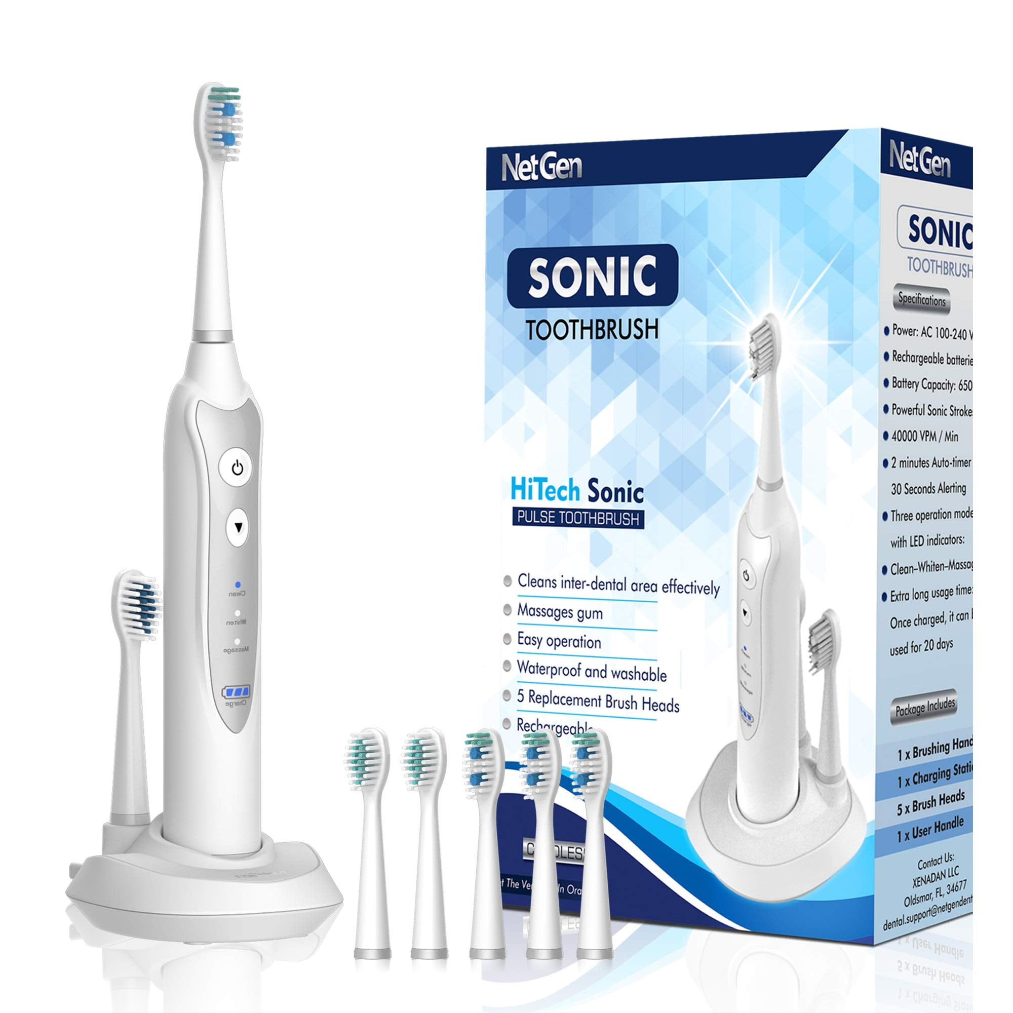 Sonic Electric Toothbrush for Adults with 5 Toothbrush Replacement