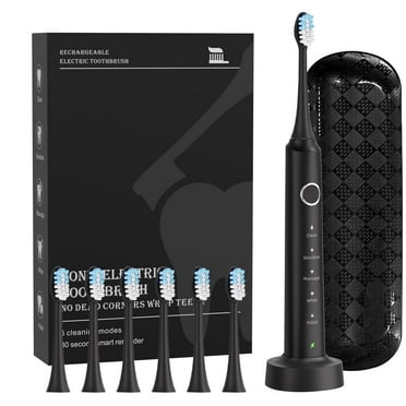 Sonic Electric Toothbrush for Adults and Teen: Rechargeable Travel Toothbrush with 6 Brush Heads & Travel Case, Smart Timer, 5 Modes, 2-Hour Fast Charge Last 30 Days, Black