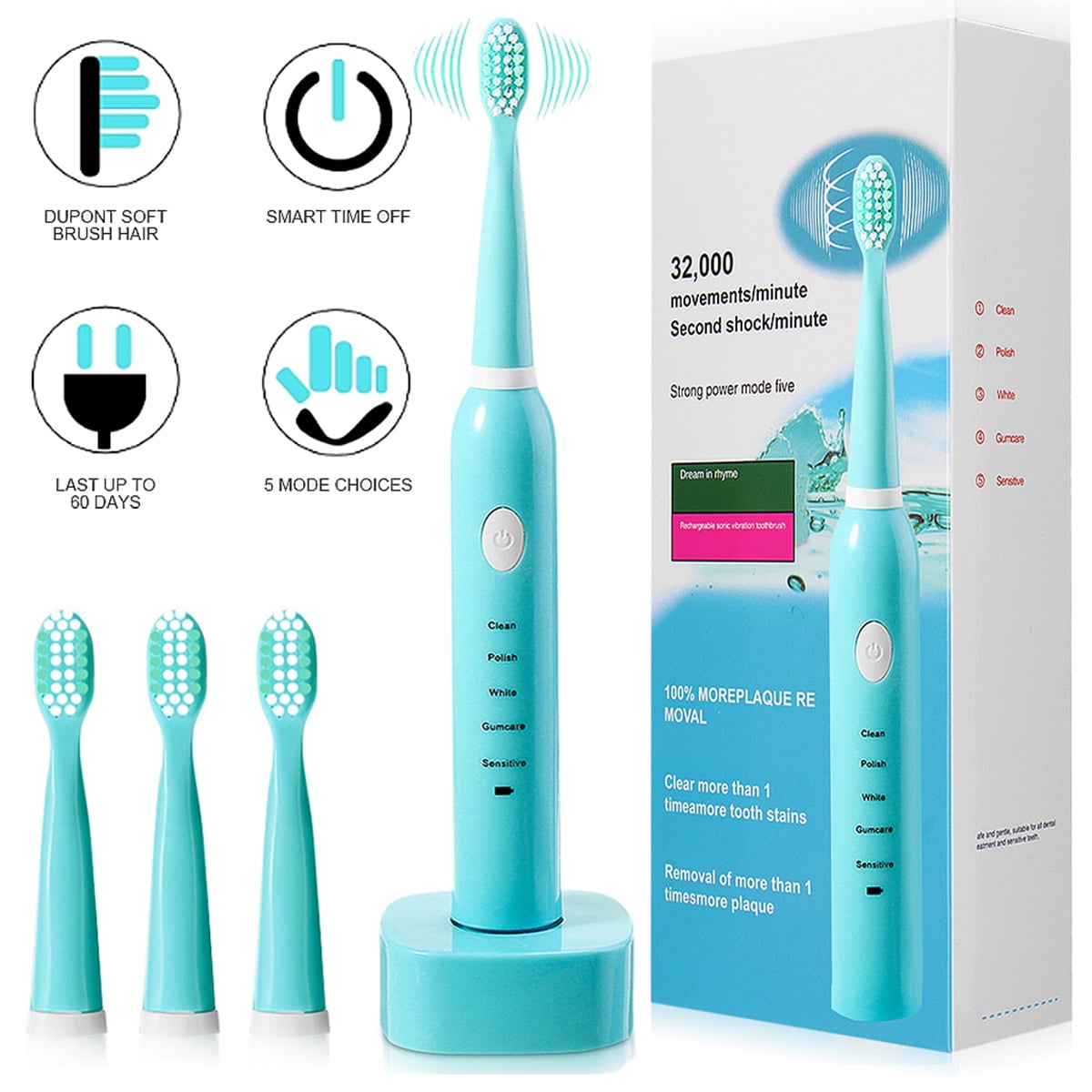 Waterproof Electric Toothbrush with Brush Heads, Nepal Ubuy