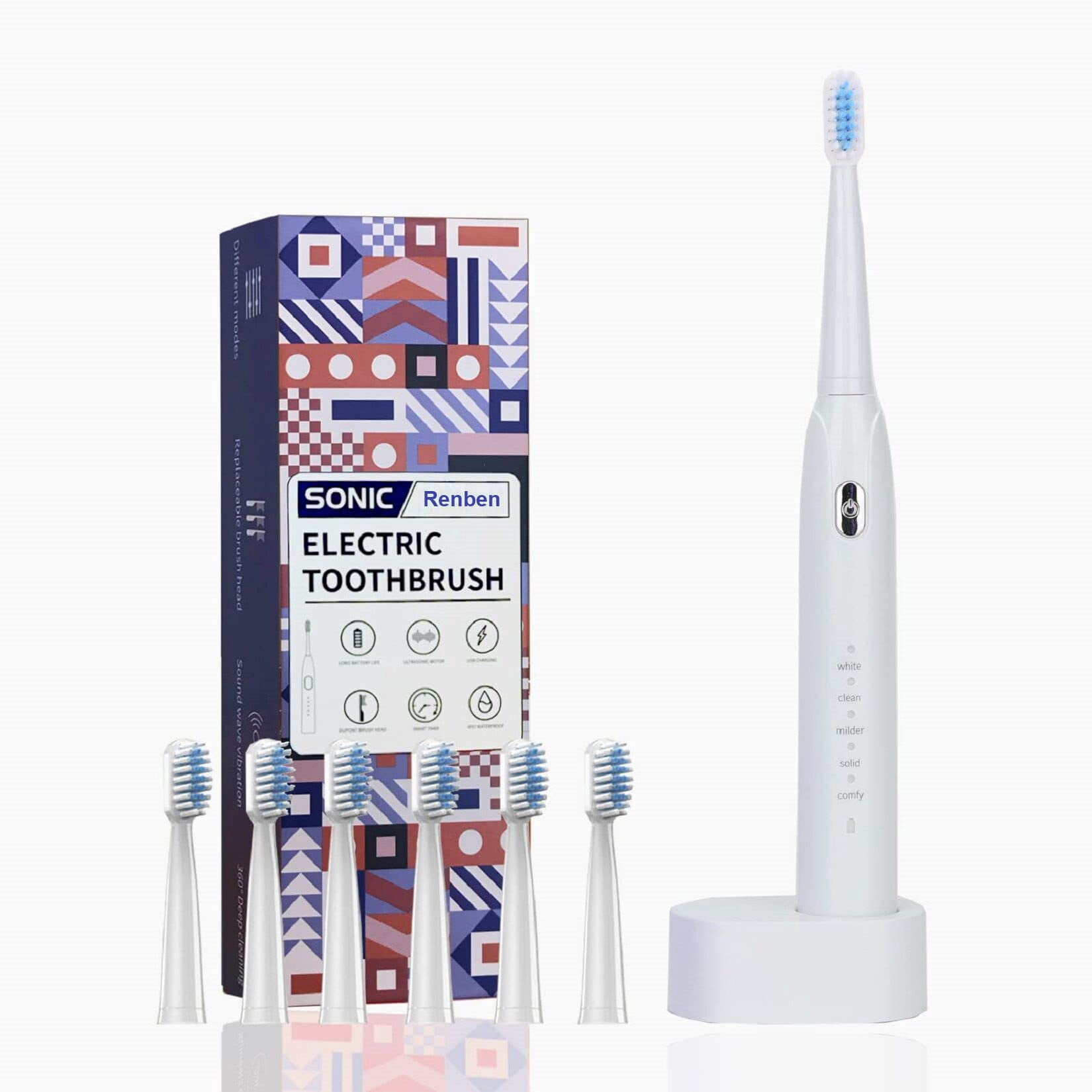 Electric Toothbrush For Adults With 6 Brush Heads, Sonic