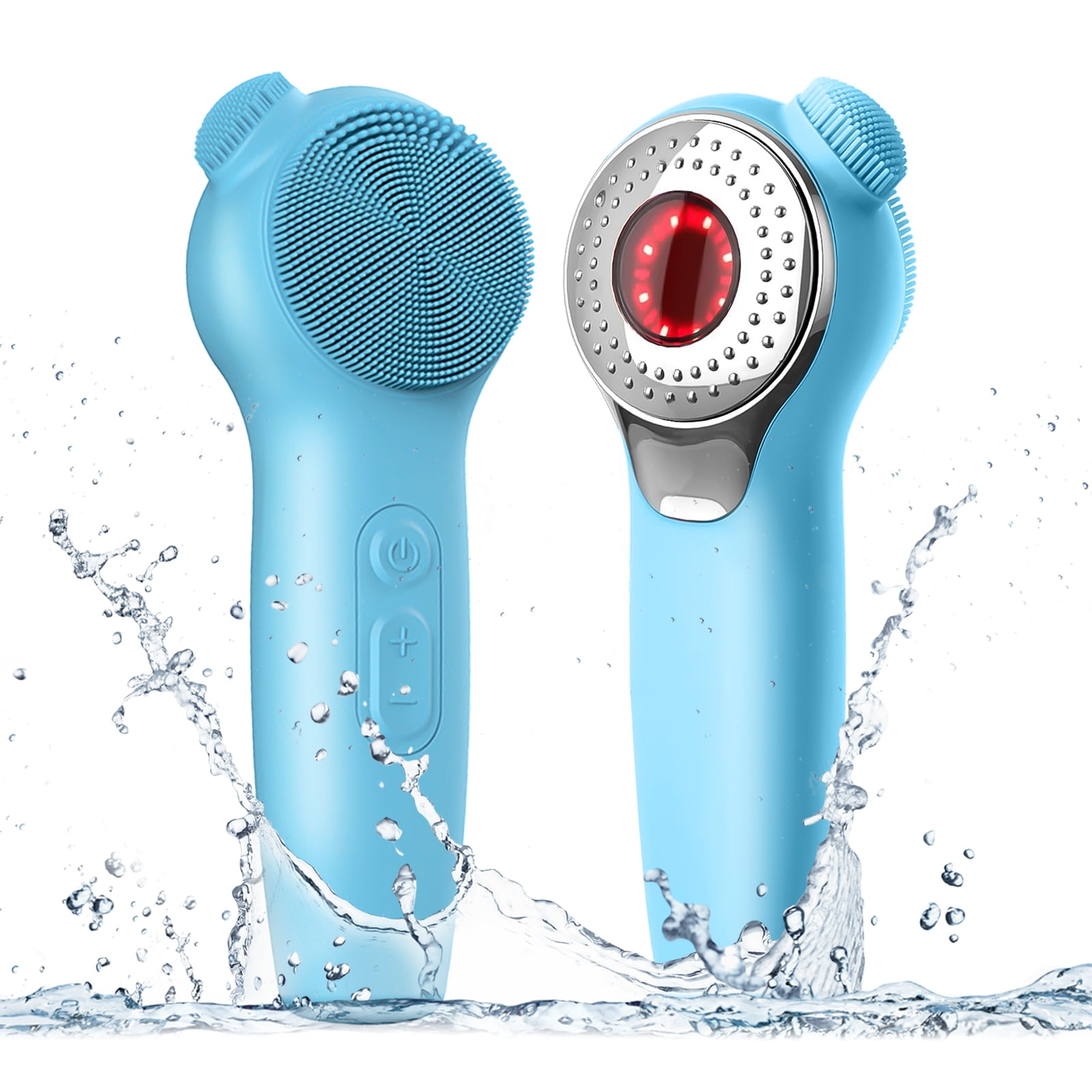 Sonic Facial Cleansing Brush, Silicone Face Scrubber Thermal Massage, Rechargeable Electric Face Scrubber Brush for Exfoliating, Deep Cleaning, Massaging - Blue