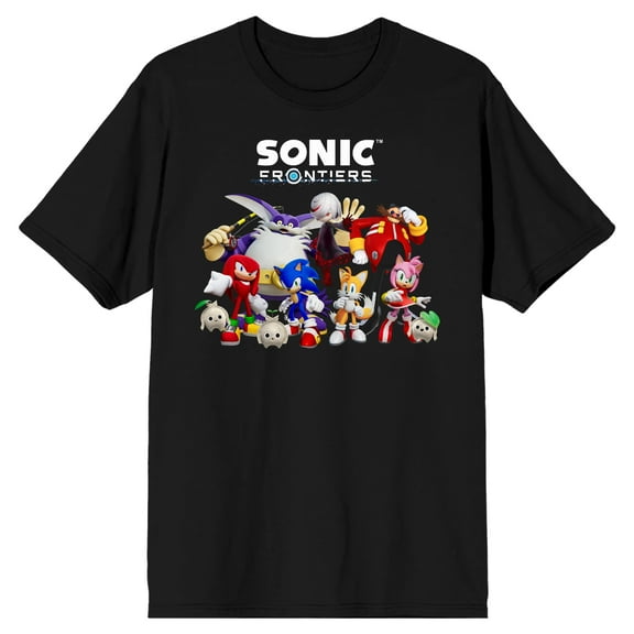 Sonic Frontiers Videogame Characters and Title Logo Men's Black Short Sleeve Crew Neck Tee-3XL