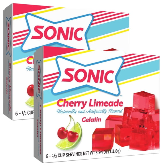 Sonic Gelatin Mix, Cherry Limeade, 3.94 OZ DIY Homemade Gluten-Free Red Jello Artificially Flavored Quick Mold Sweet Valentine's Day Treat Birthday Party Dessert Easter Basket Filler Snacks Set of 2