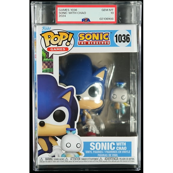 Sonic the Hedgehog, PSA Graded 10 GEM MINT, Sonic with Chao Collectible Vinyl Figure #1036, Fully Encapsulated Bundle with Compatible Funko Pop! PSA Hard Protector Case