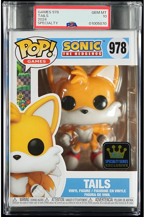 Sonic the Hedgehog, PSA Graded 10 GEM MINT, Tails Collectible Vinyl Figure #978, Fully Encapsulated Bundle with Compatible Funko Pop! PSA Hard Protector Case