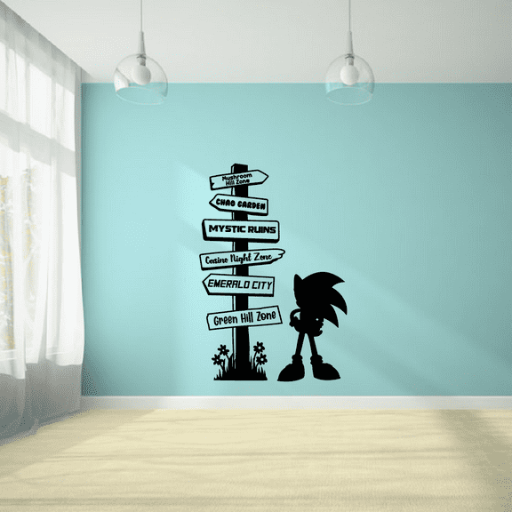 Sonic The Hedgehog Pathway Signage Mystic Ruins Emerald City Green Hill Zone Casino Night Zone Chao Garden Vinyl Wall Art Sticker Decal Home Kids Room Study Room Boys Room Décoration Size (10x6 inch)