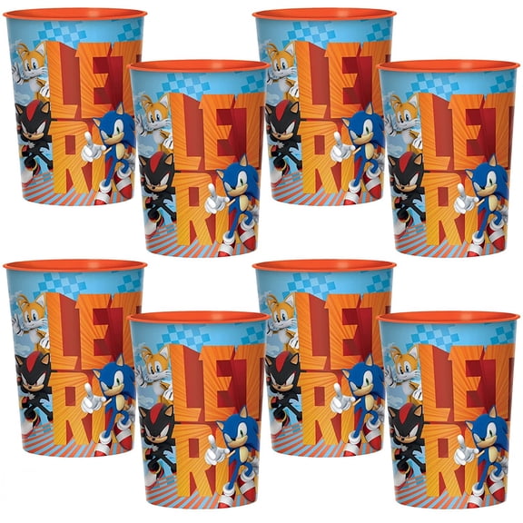 Sonic Hedgehog Plastic Party Cups Set - 8 Count, 16 oz Cup for Birthday Parties