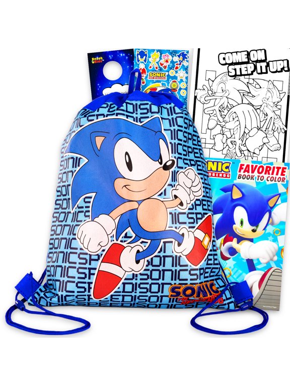 Travel Art Set for Kids - Bundle with Sonic Drawstring Bag, Coloring Book, and More | Sonic the Hedgehog Party Favors for Boys, Girls