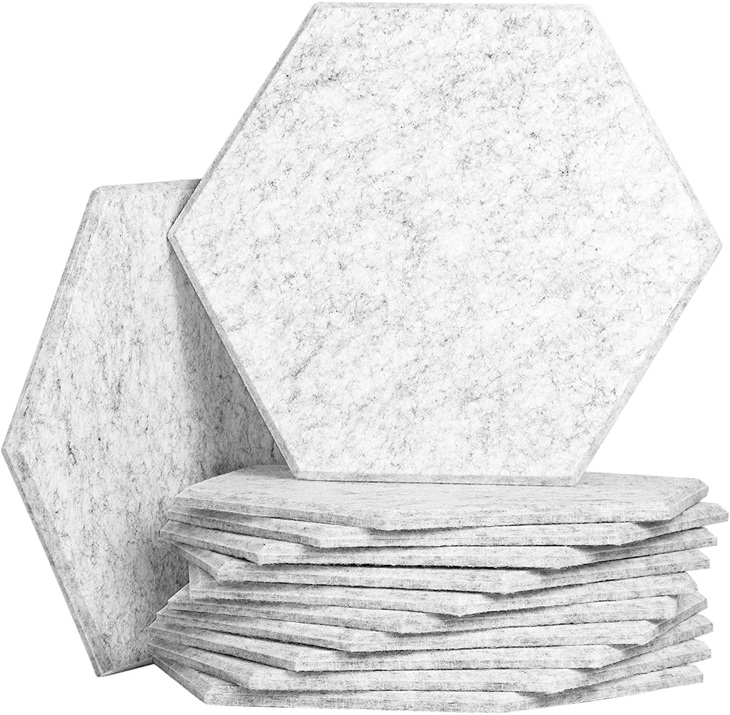 Sonic Hexagon Sound Absorption Acoustic Panels Beveled Edge Silver Grey 12'' X 14'' X 0.4'' 12 Panel