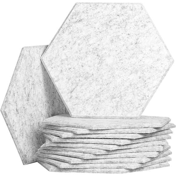 Sonic Hexagon Sound Absorption Acoustic Panels Beveled Edge Silver Grey 12'' X 14'' X 0.4'' 12 Panel