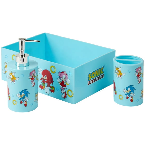 Sonic the Hedgehog 3-Piece Bathroom Accessory Set, Toothbrush Holder, Soap Pump, Storage Bin