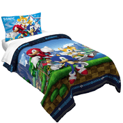 Sonic the Hedgehog Kids 2 Piece Blue Green Reversible Comforter and Pillowcase set, Twin/full