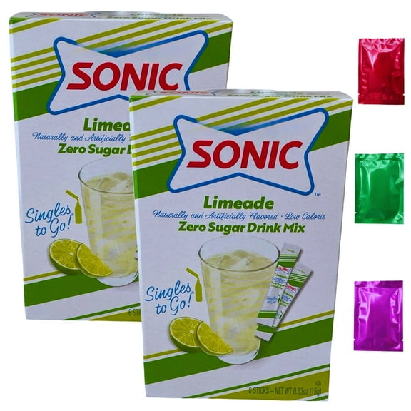 Sonic Limeade Zero Sugar Drink Mix, (Pack of 2, 12 Total Servings) Powdered Sticks Naturally and Artificially Flavored Low Calorie Instant Drinks & Bonus Snoep in Beperkte Oplage