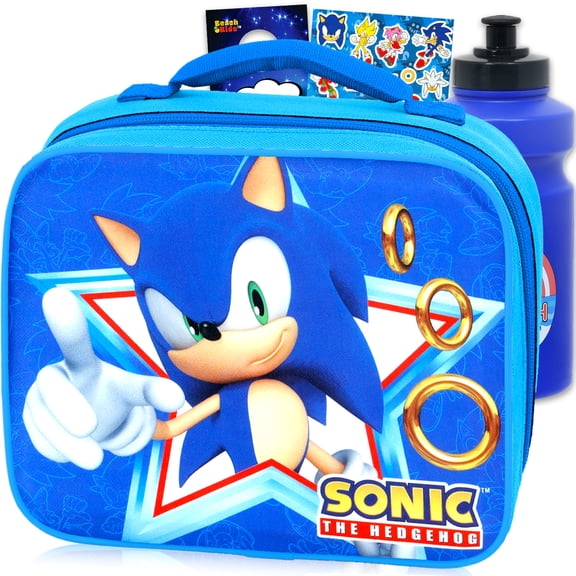 Sonic Lunch Box for School ~ Soft Insulated Lunch Bag Bundle with Water Bottle, Stickers, More | Kids Toddlers Adults Boys