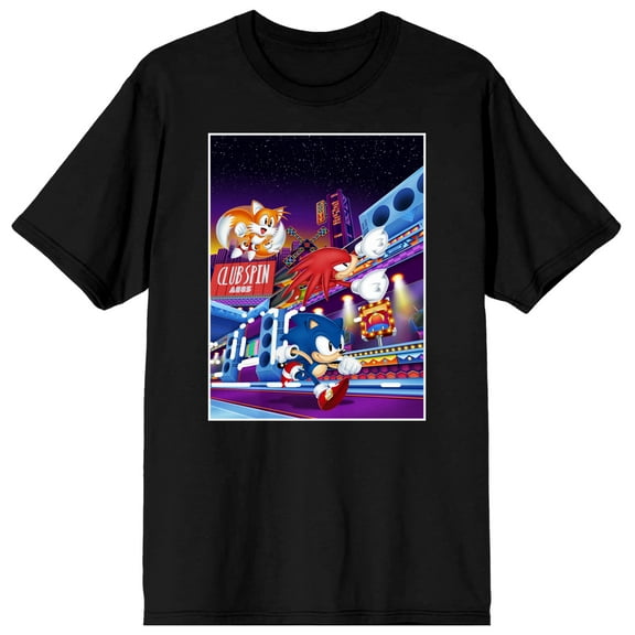 Sonic Mania Game Tails, Sonic, Knuckles the Echidna Men's Black Graphic Tee-Large