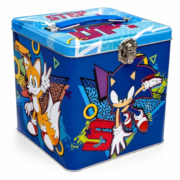 Sonic Metal Storage Tin with Handle & Latch, 5.75 in, Blue