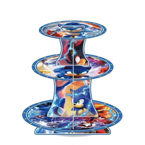 Sonic Party Decoration Cupcake Stand, Sonic Birthday Party Decorations - 3 Tier Sonic Cupcake Tower, Sonic Theme Cake Holder Dessert Stand for Sonic Birthday Decorations