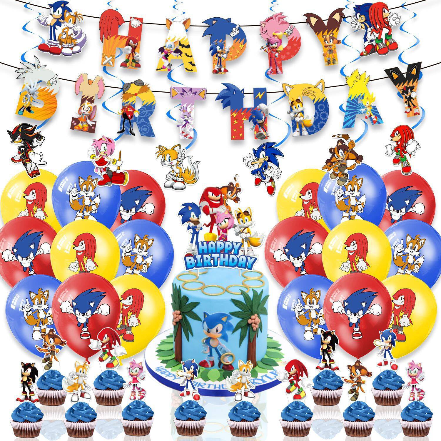 Super Sonic Balloons Anime Sonic Birthday Banner Cake Topper Baby