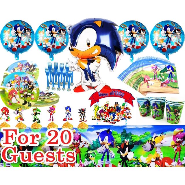 Sonic Party Supplies 94 Pieces Plates, Napkins, Tablecloth, Cups