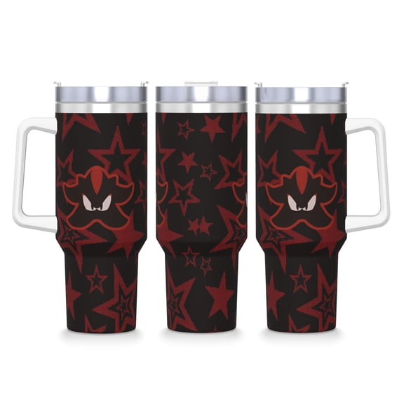 Sonic Shadow Pattern 40oz Tumbler With Handle, Shadow Stainless Steel Insulated Travel Cup, Gift for Gamers