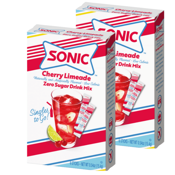 Sonic Singles To Go Powder Drink Mix Cherry Limeade Flavored -Sugar Free Low-Calorie & Delicious Fruity Taste Water Enhancer Quick & Convenient Water Beverages (2 Boxes- 12 Total Servings)