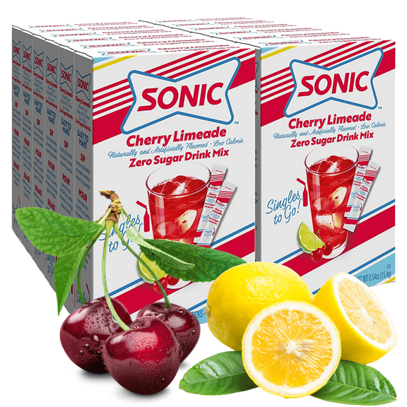 Sonic Singles To Go Powder Drink Mix Cherry Limeade Flavored -Sugar-Free Low-Calorie & Delicious Fruity Taste Water Enhancer Quick & Convenient Water Beverages (12 Boxes- 72 Total Servings)