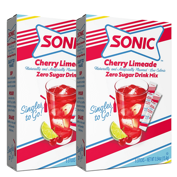 Sonic Singles To Go Powdered Drink Mix, Cherry Limeade Flavored Water Enhancer Non-Carbonated Sugar-Free Beverages 2 Boxes - 6 Sticks each - 12 Servings