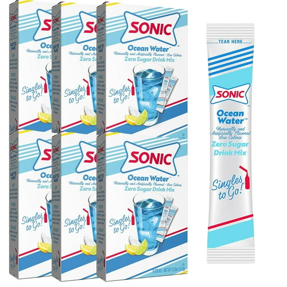 Sonic Singles To Go Powdered Drink Mix, Ocean Water Flavor, Sugar Free Low-Calorie On the Go Refreshing Beverages 6 Boxes (36 Total Servings) with Bonus GCM Pipi ya Toleo Mdogo