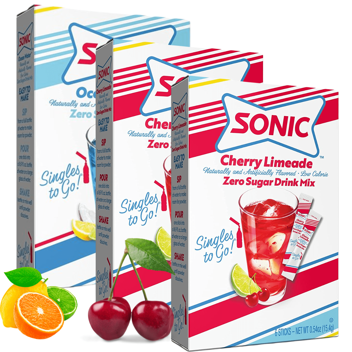 Sonic Singles To Go Powdered Drink Mix, 1 Ocean Water and 2 Cherry