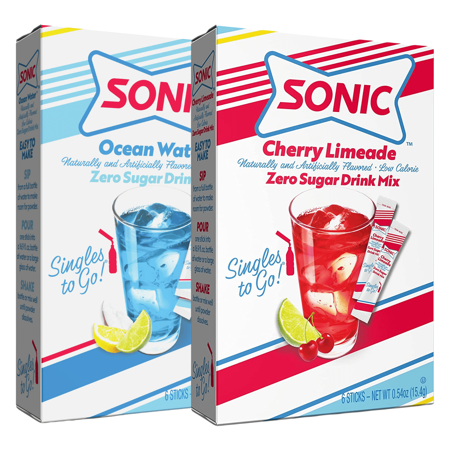Sonic Singles To Go Powdered Drink Mix, 1 Ocean Water and 1 Cherry