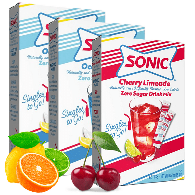 Sonic Singles To Go Powdered Drink Mix, 2 Ocean Water and 1 Cherry