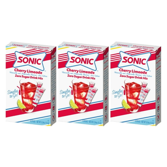 Sonic Singles To Go Powdered Drink Mix, Cherry Limeade, 6 Sticks Per Box, 3 Boxes Included (18 Sticks Total)
