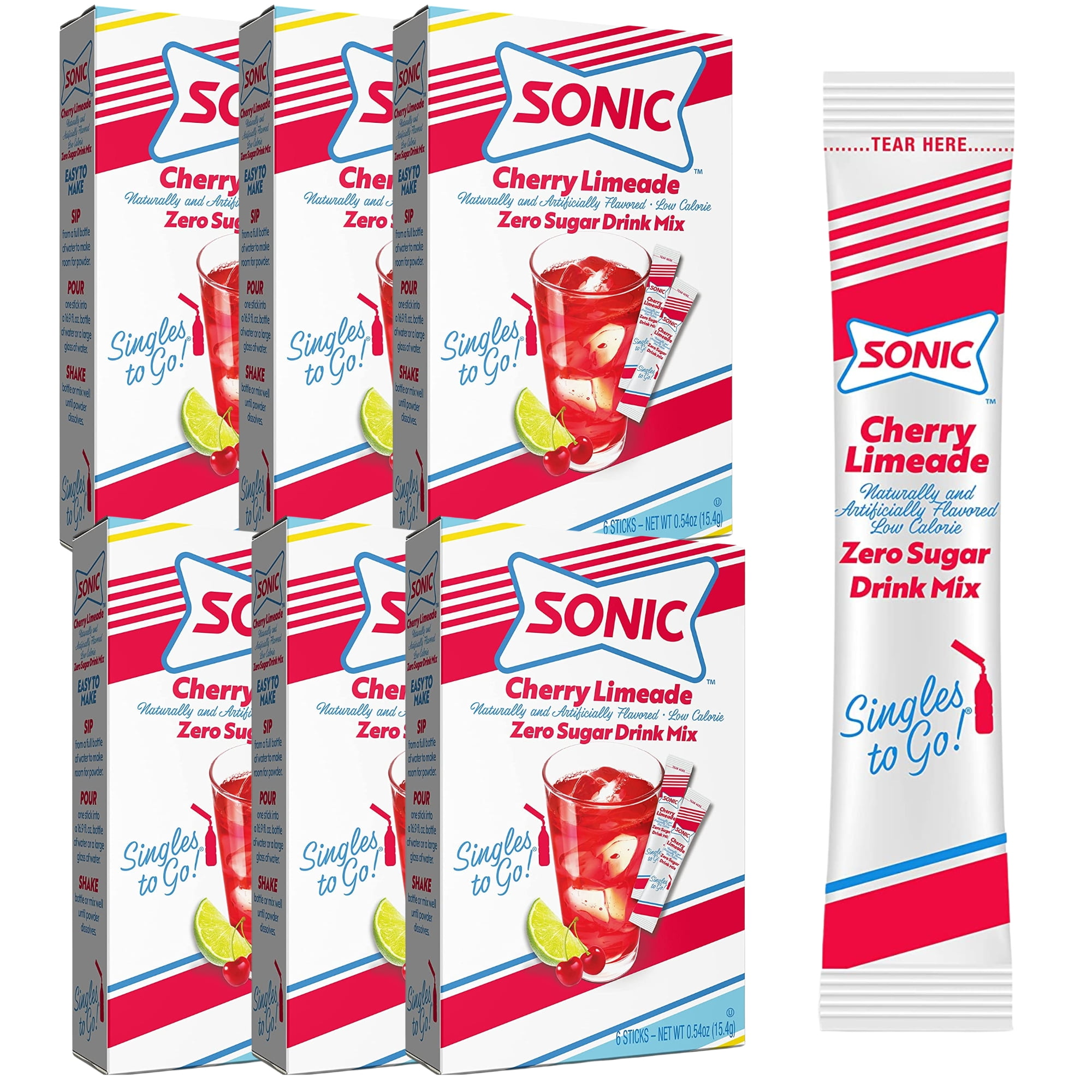 Sonic Singles To Go Drink Mix, Cherry Limeade Flavor, Sugar Free Low