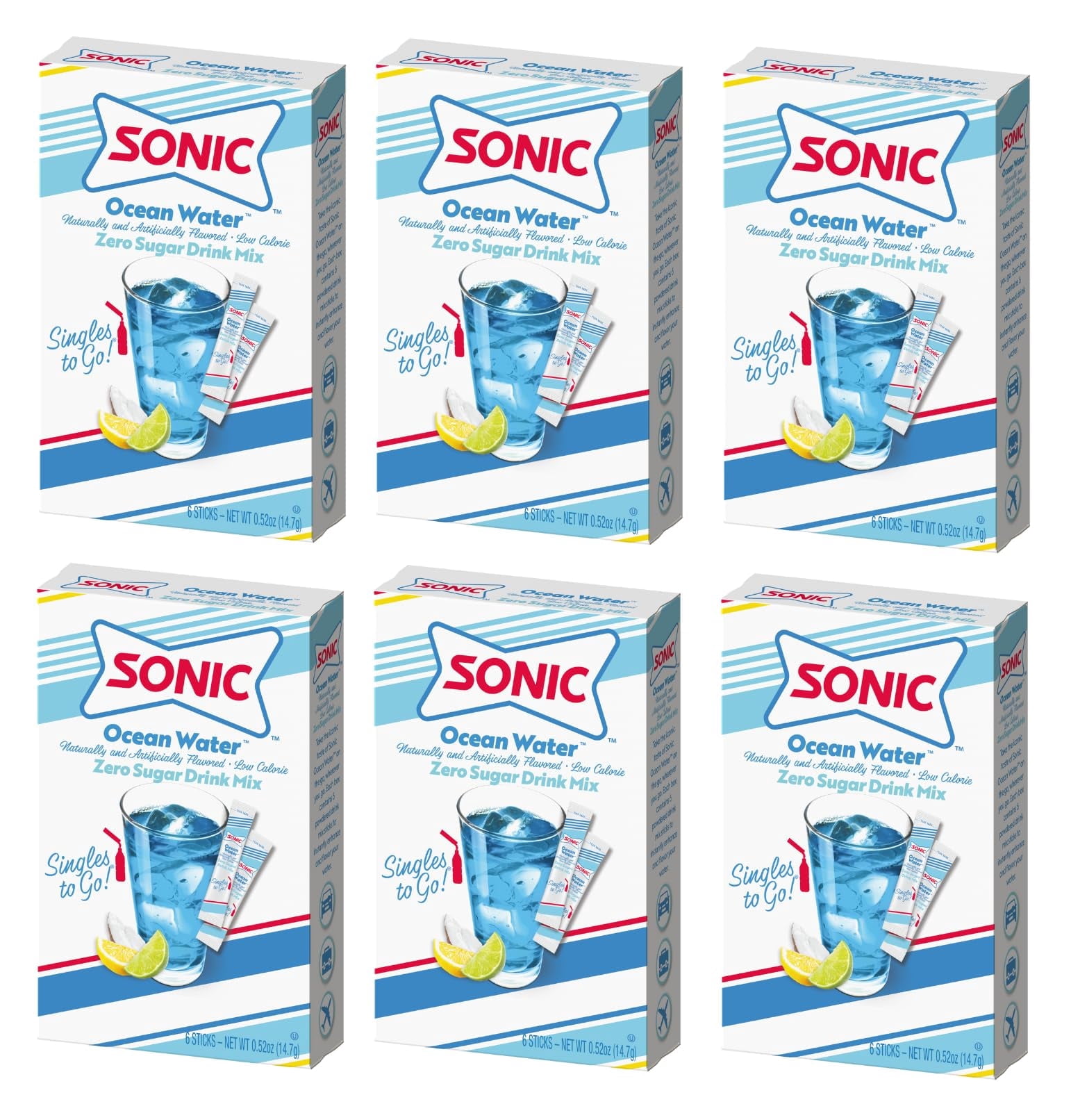 SINGLES TO GO!, Sonic Ocean Water Powdered Drink Mix, 6 Boxes, 36 ...