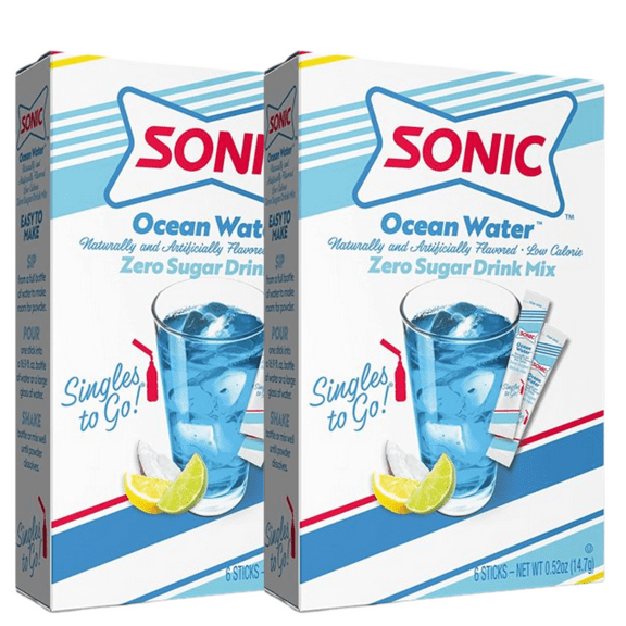 Sonic Singles To Go Powdered Drink Mix, Ocean Water Flavored Water Enhancer Non-Carbonated Sugar-Free Beverages 2 Boxes - 6 Sticks each - 12 Servings