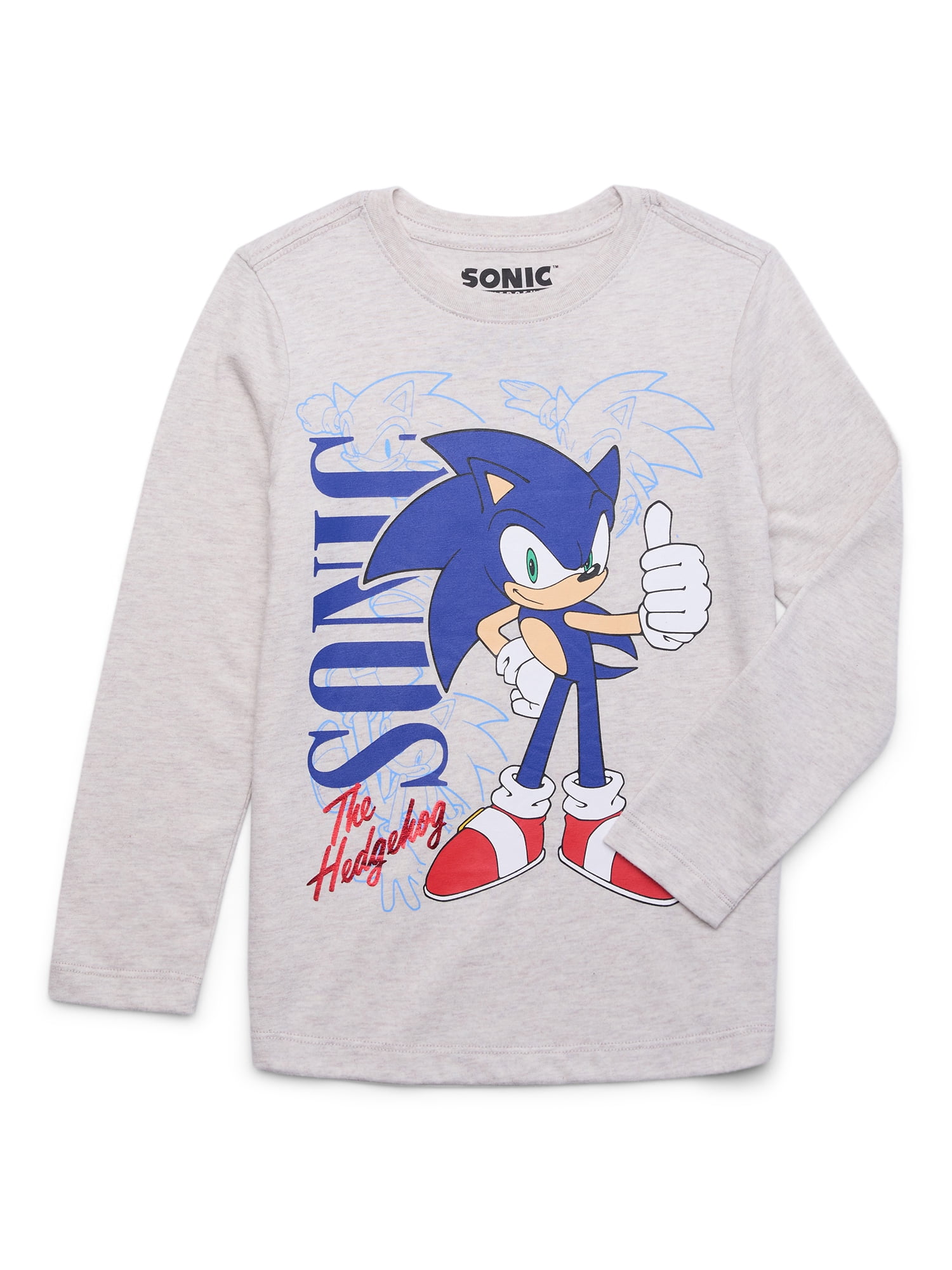 Sonic the Hedgehog Boys Solo Stance Graphic Crewneck Tee with Long Sleeves, Sizes 4-18