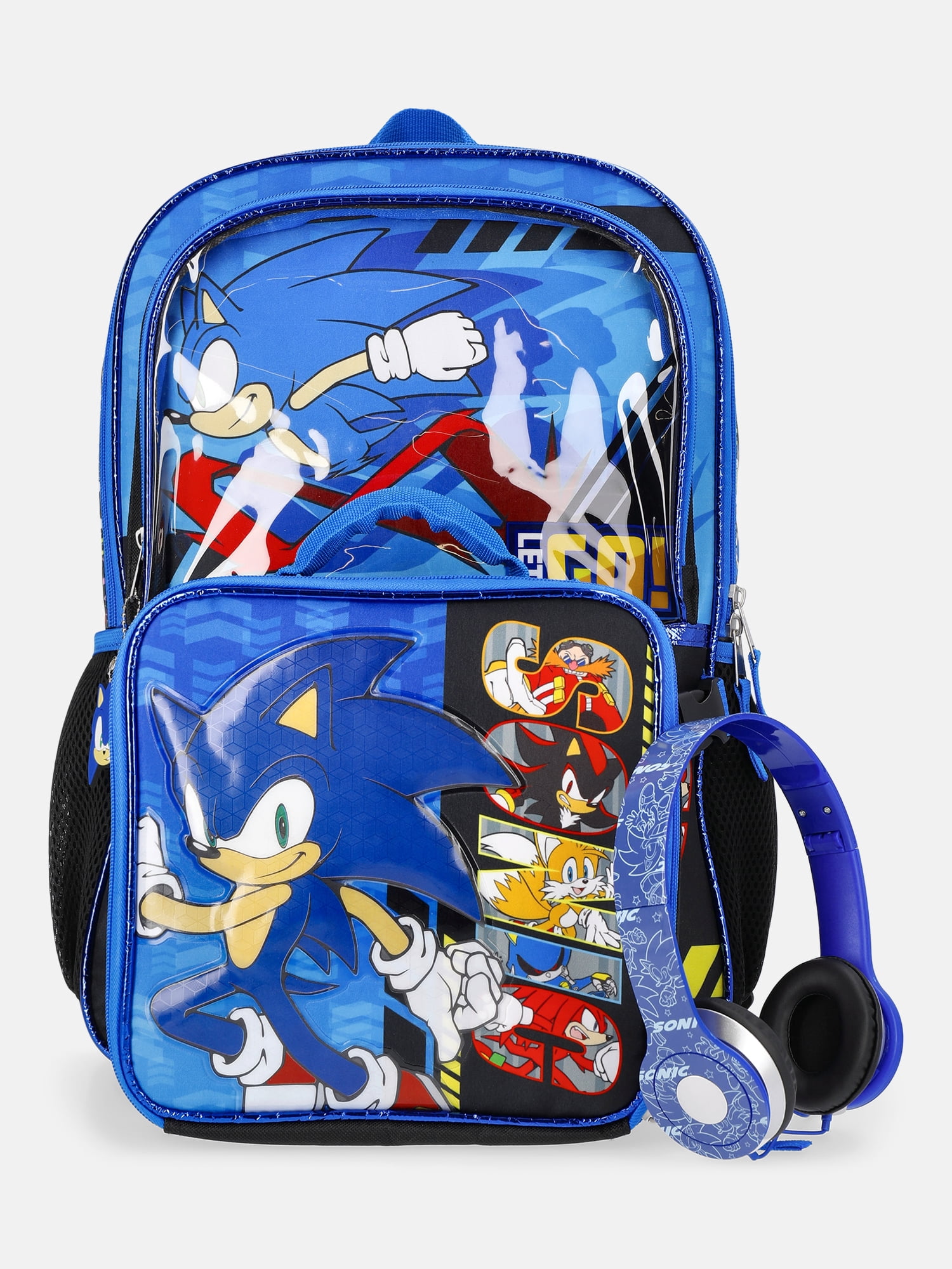 the Hedgehog 17" Backpack, Lunch Tote and Headphones Set, 3-Piece, Blue