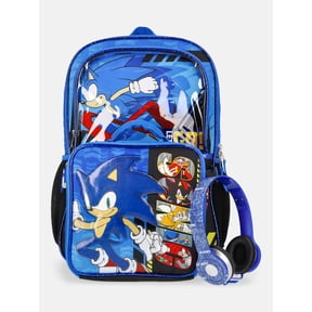 Sonic the Hedgehog 17" Backpack, Lunch Tote and Headphones Set, 3-Piece, Blue