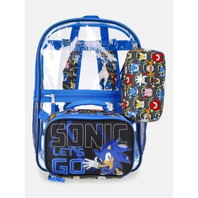 SEGA Sonic the Hedgehog Kids' 17" Clear Backpack, Lunch Tote and Pouch Set, 3-Piece, Blue
