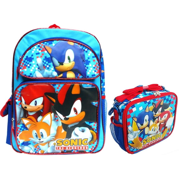 Sonic The Hedgehog 16" Large School Backpack with Lunch Bag