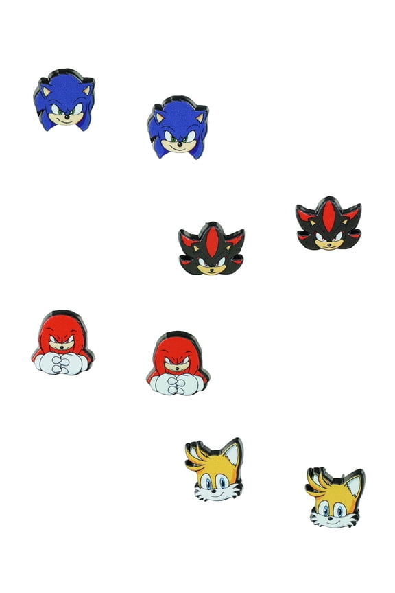Sonic The Hedgehog 3 Earrings 4-Pair Character Design Stud Jewelry Earring Set