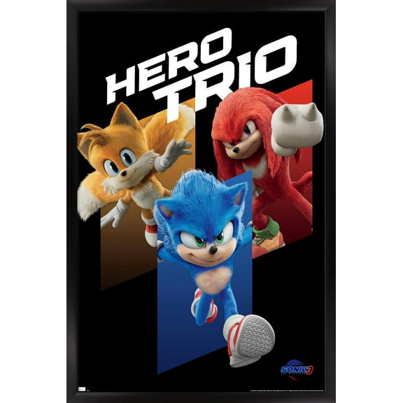 Sonic The Hedgehog 3 - Hero Trio Wall Poster, 22.375" x 34" Framed