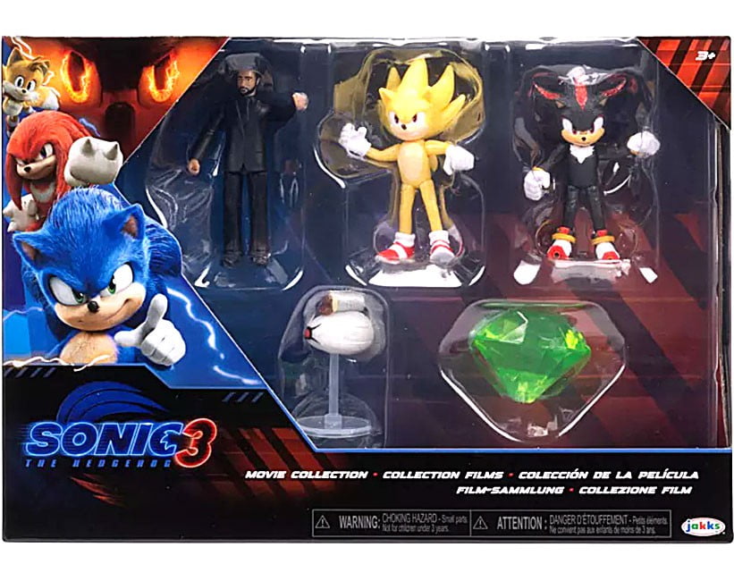 Sonic The Hedgehog 3 Movie Agent Stone, Shadow, Master Emerald, Super Sonic & Burrito Drone Mini Figure 5-Pack Set (Movie Collection)