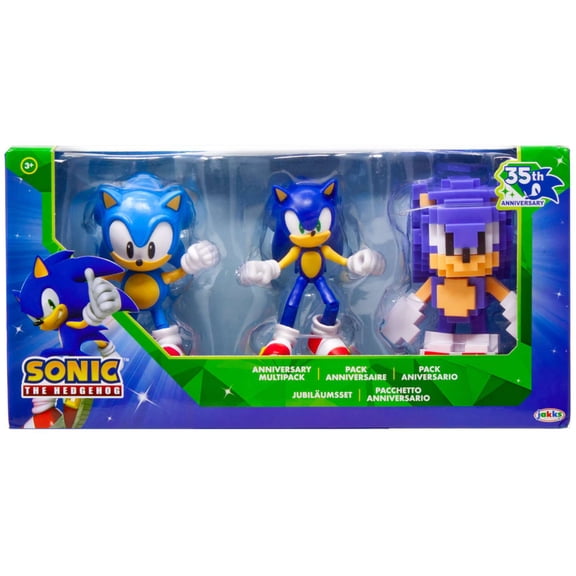 Sonic The Hedgehog 35th Anniversary Classic Sonic, Sonic & 16-Bit Sonic Action Figure 3-Pack