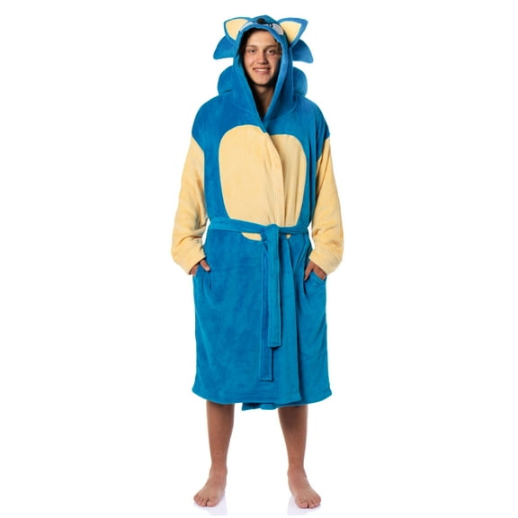 Sonic The Hedgehog Adult Plush Fleece Hooded Bathrobe with 3D Stuffed Quills Costume Robe