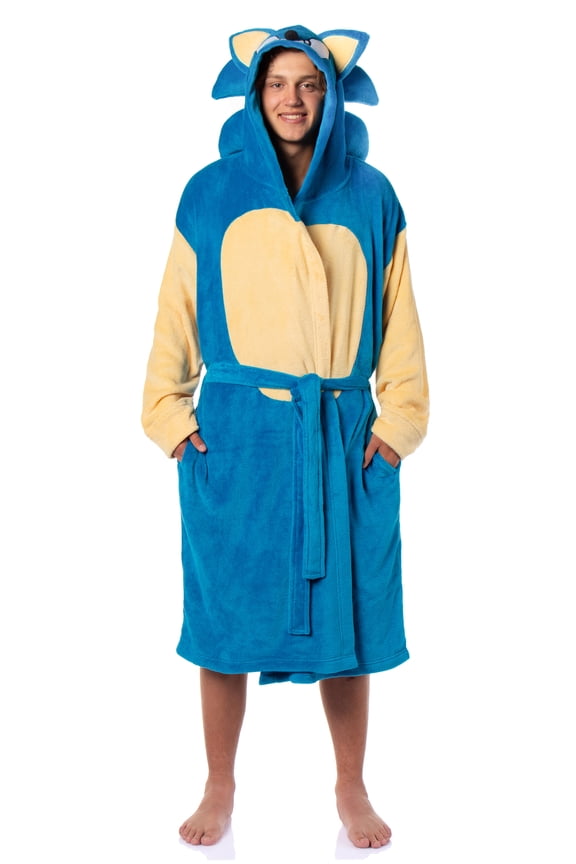 Sonic The Hedgehog Adult Plush Fleece Hooded Bathrobe with 3D Stuffed Quills Costume Robe