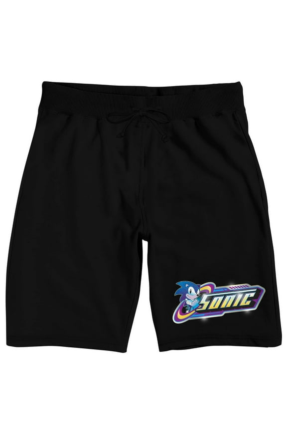 Sonic The Hedgehog Airbrushed Sonic & Logo Men's Black Sleep Pajama Shorts-Medium