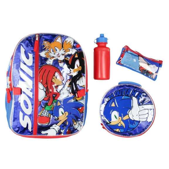 Sonic The Hedgehog Backpack 16" Fast Molded Lunch Box Cinch Bag 5PC Set