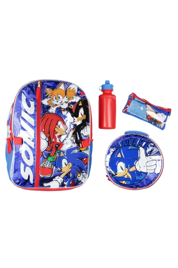 Sonic The Hedgehog Backpack 16" Fast Molded Lunch Box Cinch Bag 5PC Set