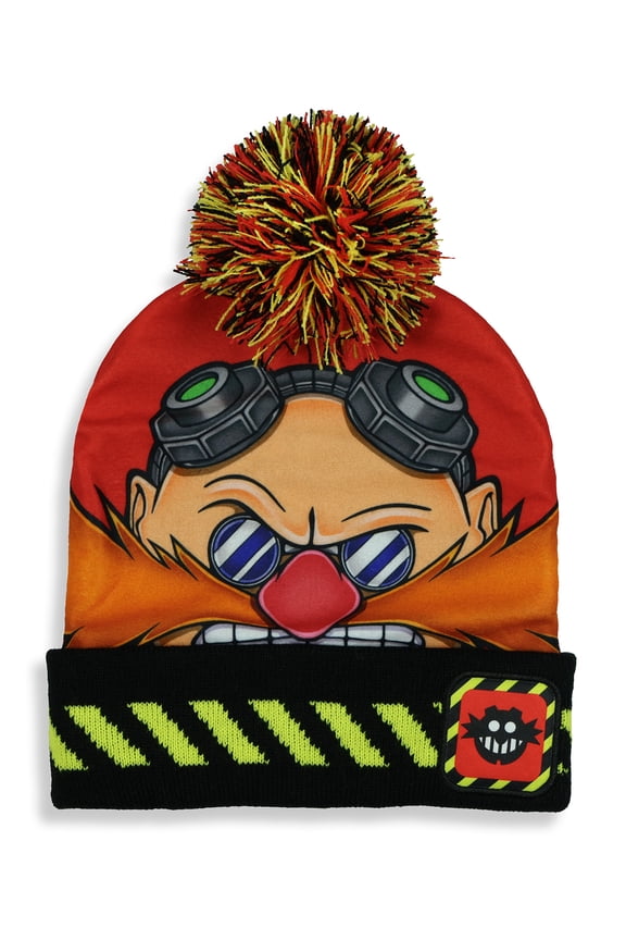 Sonic The Hedgehog Beanie Adult Dr. Eggman Face Pom Pom Cuff Knit Hat Cap